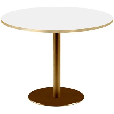 RestooTab Tisch Rome XL rund Gestell goldmetallic - Kanten messingfarben; 75x120 cm (HxØ); Platte weiß/messing, Gestell messing; rund RestooTab Tisch Rome XL rund Gestell goldmetallic - Kanten messingfarben; 75x120 cm (HxØ); Platte weiß/messing, Gestell messing; rund