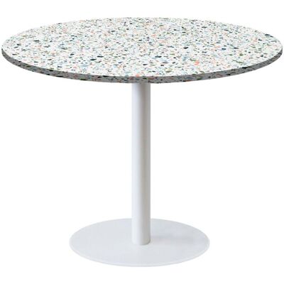 RestooTab Tisch Rome XL weiß rund - Dekore Holz & Steine; 75x120 cm (HxØ); mehrfarbig/terrazzo; rund RestooTab Tisch Rome XL weiß rund - Dekore Holz & Steine; 75x120 cm (HxØ); mehrfarbig/terrazzo; rund