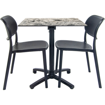 RestooTab Terrassenset Klapptisch Diabolo - 2 Stühle - Modell Anthrazitgrau; 70x70x73 cm (LxBxH); Platte grau/terrazzo, Gestell schwarz; quadratisch RestooTab Terrassenset Klapptisch Diabolo - 2 Stühle - Modell Anthrazitgrau; 70x70x73 cm (LxBxH); Platte grau/terrazzo, Gestell schwarz; quadratisch