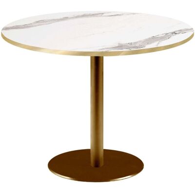 RestooTab Tisch Rome XL rund Gestell goldmetallic - Kanten messingfarben; 75x120 cm (HxØ); Platte weiß/grau/messing, Gestell messing; rund RestooTab Tisch Rome XL rund Gestell goldmetallic - Kanten messingfarben; 75x120 cm (HxØ); Platte weiß/grau/messing, Gestell messing; rund