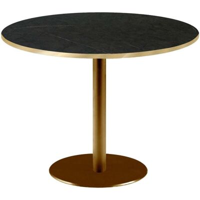 RestooTab Tisch Rome XL rund Gestell goldmetallic - Kanten messingfarben; 75x120 cm (HxØ); Platte schwarz/dunkelgrau/messing, Gestell messing; rund RestooTab Tisch Rome XL rund Gestell goldmetallic - Kanten messingfarben; 75x120 cm (HxØ); Platte schwarz/dunkelgrau/messing, Gestell messing; rund