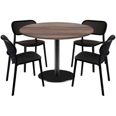 RestooTab Esstisch-Set Rome Ø120cm und 4 Stühle - Modell blauer Mond; 120x120x75x120 cm (LxBxHxØ); eiche geräuchert; Gestell schwarz; rund RestooTab Esstisch-Set Rome Ø120cm und 4 Stühle - Modell blauer Mond; 120x120x75x120 cm (LxBxHxØ); eiche geräuchert; Gestell schwarz; rund