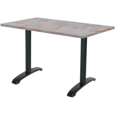 RestooTab Tisch Bazila rechteckig - Dekor Stein & Holz; 120x70x74 cm (LxBxH); Platte metall verrostet/grau, Gestell schwarz; rechteckig RestooTab Tisch Bazila rechteckig - Dekor Stein & Holz; 120x70x74 cm (LxBxH); Platte metall verrostet/grau, Gestell schwarz; rechteckig