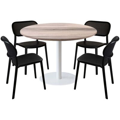 RestooTab Esstisch-Set Rome weiß Ø120cm und 4 Stühle - Modell blauer Mond; 120x120x75x120 cm (LxBxHxØ); eiche/hellgrau; Gestell schwarz; rund RestooTab Esstisch-Set Rome weiß Ø120cm und 4 Stühle - Modell blauer Mond; 120x120x75x120 cm (LxBxHxØ); eiche/hellgrau; Gestell schwarz; rund