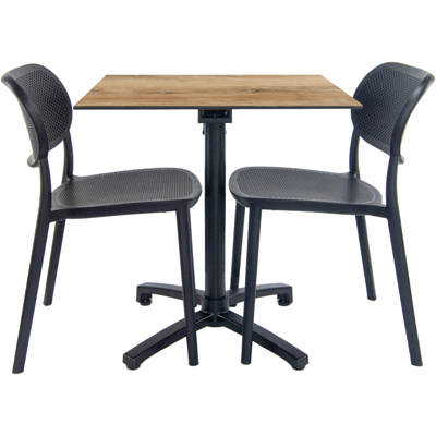 RestooTab Terrassenset Klapptisch Diabolo - 2 Stühle - Modell Anthrazitgrau; 70x70x73 cm (LxBxH); Platte eiche antik, Gestell schwarz; quadratisch RestooTab Terrassenset Klapptisch Diabolo - 2 Stühle - Modell Anthrazitgrau; 70x70x73 cm (LxBxH); Platte eiche antik, Gestell schwarz; quadratisch