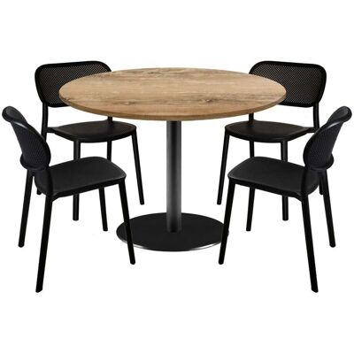 RestooTab Esstisch-Set Rome Ø120cm und 4 Stühle - Modell blauer Mond; 120x120x75x120 cm (LxBxHxØ); eiche antik; Gestell schwarz; rund RestooTab Esstisch-Set Rome Ø120cm und 4 Stühle - Modell blauer Mond; 120x120x75x120 cm (LxBxHxØ); eiche antik; Gestell schwarz; rund