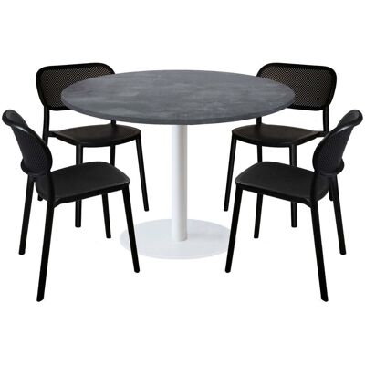 RestooTab Esstisch-Set Rome XL Gestell weiß mit 4 Stühlen - Dekor Stein; 120x120x75x120 cm (LxBxHxØ); steingrau; Gestell schwarz; rund RestooTab Esstisch-Set Rome XL Gestell weiß mit 4 Stühlen - Dekor Stein; 120x120x75x120 cm (LxBxHxØ); steingrau; Gestell schwarz; rund