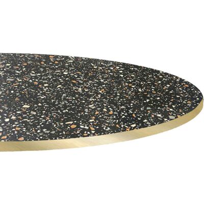 RestooTab Tischplatte rund, Terrazzodekor, Kanten messingfarben; 120x120 cm (LxB); schwarz/terrazzo/messing; rund RestooTab Tischplatte rund, Terrazzodekor, Kanten messingfarben; 120x120 cm (LxB); schwarz/terrazzo/messing; rund
