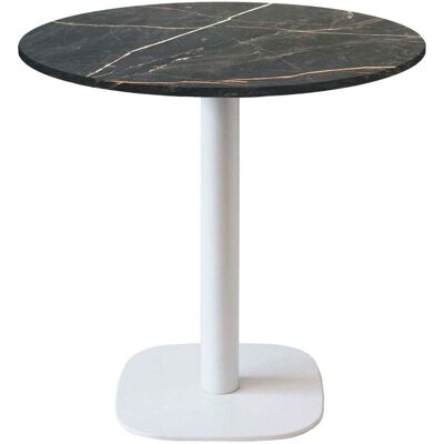 RestooTab Tisch Round rund Gestell weiß - Dekor Stein; 75x70 cm (HxØ); Platte schwarz, Gestell weiß; rund RestooTab Tisch Round rund Gestell weiß - Dekor Stein; 75x70 cm (HxØ); Platte schwarz, Gestell weiß; rund