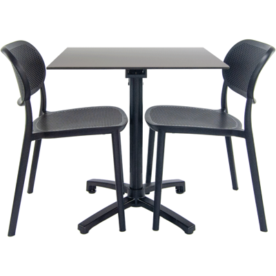 RestooTab Terrassenset Klapptisch Diabolo - 2 Stühle - Modell Anthrazitgrau; 70x70x73 cm (LxBxH); Platte grau/edelstahl, Gestell schwarz; quadratisch RestooTab Terrassenset Klapptisch Diabolo - 2 Stühle - Modell Anthrazitgrau; 70x70x73 cm (LxBxH); Platte grau/edelstahl, Gestell schwarz; quadratisch