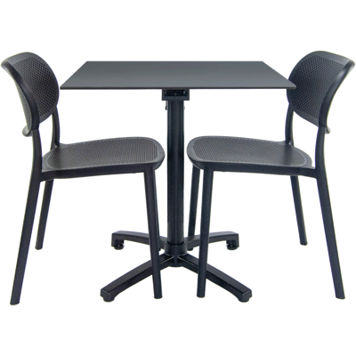 RestooTab Terrassenset Klapptisch Diabolo - 2 Stühle - Modell Anthrazitgrau; 70x70x73 cm (LxBxH); Platte grau, Gestell schwarz; quadratisch RestooTab Terrassenset Klapptisch Diabolo - 2 Stühle - Modell Anthrazitgrau; 70x70x73 cm (LxBxH); Platte grau, Gestell schwarz; quadratisch