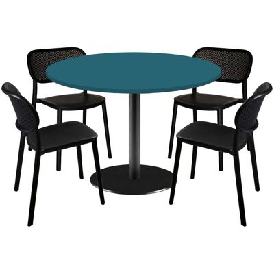 RestooTab Esstisch-Set Rome XL mit 4 Stühlen - Dekor Uni; 120x120x75x120 cm (LxBxHxØ); blau; Gestell schwarz; rund RestooTab Esstisch-Set Rome XL mit 4 Stühlen - Dekor Uni; 120x120x75x120 cm (LxBxHxØ); blau; Gestell schwarz; rund