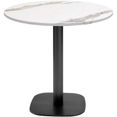 RestooTab Tisch Round rund - Dekor Stein & Holz; 75x70 cm (HxØ); Platte weiß, Gestell schwarz; rund RestooTab Tisch Round rund - Dekor Stein & Holz; 75x70 cm (HxØ); Platte weiß, Gestell schwarz; rund