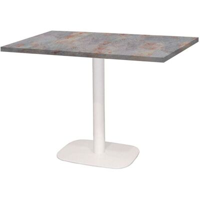 RestooTab Tisch Round rechteckig Gestell weiß - Dekor Stein; 120x70x75 cm (LxBxH); Platte metall verrostet, Gestell weiß; rechteckig RestooTab Tisch Round rechteckig Gestell weiß - Dekor Stein; 120x70x75 cm (LxBxH); Platte metall verrostet, Gestell weiß; rechteckig