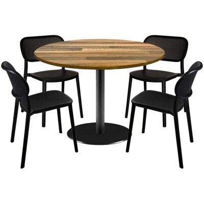 RestooTab Esstisch-Set Rome Ø120cm und 4 Stühle - Modell blauer Mond; 120x120x75x120 cm (LxBxHxØ); eiche/dunkelbraun; Gestell schwarz; rund RestooTab Esstisch-Set Rome Ø120cm und 4 Stühle - Modell blauer Mond; 120x120x75x120 cm (LxBxHxØ); eiche/dunkelbraun; Gestell schwarz; rund
