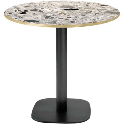 RestooTab Tisch Round rund - Kanten messingfarben; 75x70 cm (HxØ); Platte steingrau/terrazzo/messing, Gestell schwarz; rund RestooTab Tisch Round rund - Kanten messingfarben; 75x70 cm (HxØ); Platte steingrau/terrazzo/messing, Gestell schwarz; rund