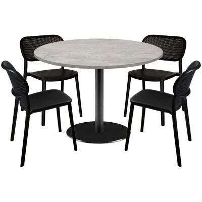 RestooTab Esstisch-Set Rome Ø120cm und 4 Stühle - Modell Blau Prusse mit Holzimitatkanten; 120x120x75x120 cm (LxBxHxØ); grau/beton; Gestell schwarz; rund RestooTab Esstisch-Set Rome Ø120cm und 4 Stühle - Modell Blau Prusse mit Holzimitatkanten; 120x120x75x120 cm (LxBxHxØ); grau/beton; Gestell schwarz; rund