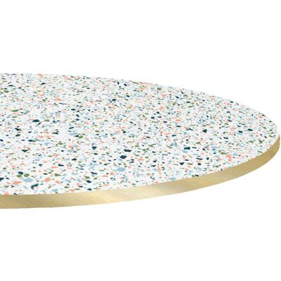 RestooTab Tischplatte rund, Terrazzodekor, Kanten messingfarben; 120x120 cm (LxB); mehrfarbig/terrazzo/messing; rund RestooTab Tischplatte rund, Terrazzodekor, Kanten messingfarben; 120x120 cm (LxB); mehrfarbig/terrazzo/messing; rund