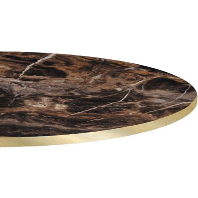 RestooTab Tischplatte rund, dunkles Marmor-Dekor, Kanten messingfarben; 70x70 cm (LxB); schwarz/gold/messing; rund RestooTab Tischplatte rund, dunkles Marmor-Dekor, Kanten messingfarben; 70x70 cm (LxB); schwarz/gold/messing; rund