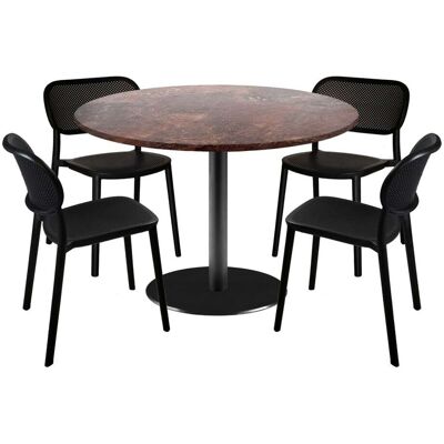 RestooTab Esstisch-Set Rome Ø120cm und 4 Stühle - Modell Blau Prusse mit Holzimitatkanten; 120x120x75x120 cm (LxBxHxØ); metall verrostet/braun; Gestell schwarz; rund RestooTab Esstisch-Set Rome Ø120cm und 4 Stühle - Modell Blau Prusse mit Holzimitatkanten; 120x120x75x120 cm (LxBxHxØ); metall verrostet/braun; Gestell schwarz; rund