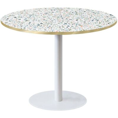 RestooTab Tisch Rome XL weiß rund - Dekore Holz & Steine; 75x120 cm (HxØ); mehrfarbig/terrazzo/messing; rund RestooTab Tisch Rome XL weiß rund - Dekore Holz & Steine; 75x120 cm (HxØ); mehrfarbig/terrazzo/messing; rund