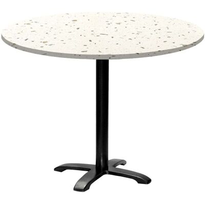 RestooTab Tisch Bazila rund - Dekor Stein; 74x110 cm (HxØ); Platte terrazzo, Gestell schwarz; rund RestooTab Tisch Bazila rund - Dekor Stein; 74x110 cm (HxØ); Platte terrazzo, Gestell schwarz; rund