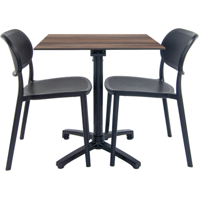 RestooTab Terrassenset Klapptisch Diabolo - 2 Stühle - Modell Anthrazitgrau; 70x70x73 cm (LxBxH); Platte eiche geräuchert, Gestell schwarz; quadratisch RestooTab Terrassenset Klapptisch Diabolo - 2 Stühle - Modell Anthrazitgrau; 70x70x73 cm (LxBxH); Platte eiche geräuchert, Gestell schwarz; quadratisch