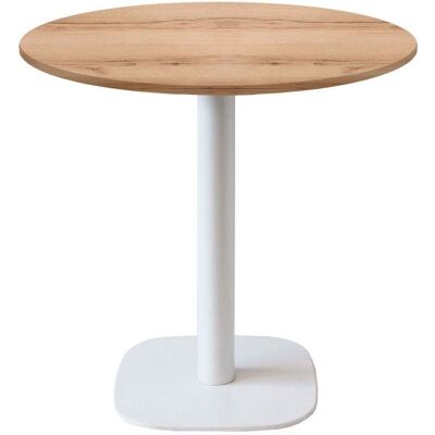 RestooTab Tisch Round rund Gestell weiß - Dekor Holz & Uni; 75x70 cm (HxØ); Platte eiche/natur, Gestell weiß; rund RestooTab Tisch Round rund Gestell weiß - Dekor Holz & Uni; 75x70 cm (HxØ); Platte eiche/natur, Gestell weiß; rund