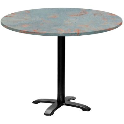 RestooTab Tisch Bazila rund - Dekor Stein; 74x110 cm (HxØ); Platte metall verrostet/grau, Gestell schwarz; rund RestooTab Tisch Bazila rund - Dekor Stein; 74x110 cm (HxØ); Platte metall verrostet/grau, Gestell schwarz; rund