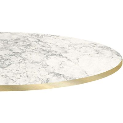 RestooTab Tischplatte rund, helles Marmor-Dekor, Kanten messingfarben; 70x70 cm (LxB); hellgrau/messing/marmoriert; rund RestooTab Tischplatte rund, helles Marmor-Dekor, Kanten messingfarben; 70x70 cm (LxB); hellgrau/messing/marmoriert; rund