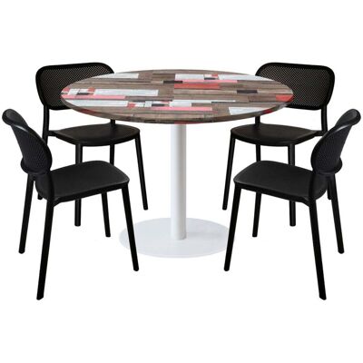 RestooTab Esstisch-Set Rome weiß Ø120cm und 4 Stühle - Modell blauer Mond; 120x120x75x120 cm (LxBxHxØ); mehrfarbig; Gestell schwarz; rund RestooTab Esstisch-Set Rome weiß Ø120cm und 4 Stühle - Modell blauer Mond; 120x120x75x120 cm (LxBxHxØ); mehrfarbig; Gestell schwarz; rund