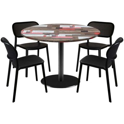 RestooTab Esstisch-Set Rome Ø120cm und 4 Stühle - Modell blauer Mond; 120x120x75x120 cm (LxBxHxØ); mehrfarbig; Gestell schwarz; rund RestooTab Esstisch-Set Rome Ø120cm und 4 Stühle - Modell blauer Mond; 120x120x75x120 cm (LxBxHxØ); mehrfarbig; Gestell schwarz; rund