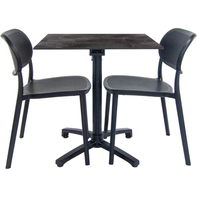 RestooTab Terrassenset Klapptisch Diabolo - 2 Stühle - Modell Anthrazitgrau; 70x70x73 cm (LxBxH); Platte dunkelgrau, Gestell schwarz; quadratisch RestooTab Terrassenset Klapptisch Diabolo - 2 Stühle - Modell Anthrazitgrau; 70x70x73 cm (LxBxH); Platte dunkelgrau, Gestell schwarz; quadratisch