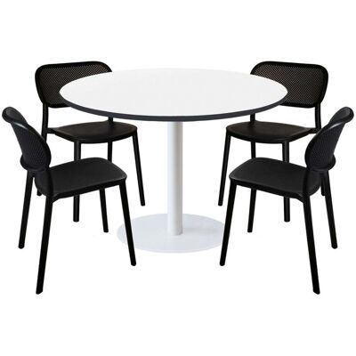 RestooTab Esstisch-Set Rome weiß Ø120cm und 4 Stühle - Modell blauer Mond; 120x120x75x120 cm (LxBxHxØ); weiß/schwarz; Gestell schwarz; rund RestooTab Esstisch-Set Rome weiß Ø120cm und 4 Stühle - Modell blauer Mond; 120x120x75x120 cm (LxBxHxØ); weiß/schwarz; Gestell schwarz; rund