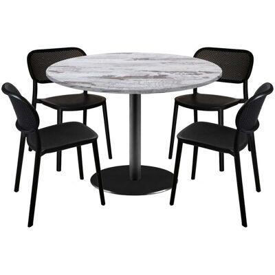 RestooTab Esstisch-Set Rome Ø120cm und 4 Stühle - Modell blauer Mond; 120x120x75x120 cm (LxBxHxØ); eiche/weiß; Gestell schwarz; rund RestooTab Esstisch-Set Rome Ø120cm und 4 Stühle - Modell blauer Mond; 120x120x75x120 cm (LxBxHxØ); eiche/weiß; Gestell schwarz; rund