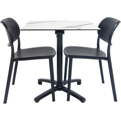 RestooTab Terrassenset Klapptisch Diabolo - 2 Stühle - Modell Anthrazitgrau; 70x70x73 cm (LxBxH); Platte weiß/grau/marmoriert, Gestell schwarz; quadratisch RestooTab Terrassenset Klapptisch Diabolo - 2 Stühle - Modell Anthrazitgrau; 70x70x73 cm (LxBxH); Platte weiß/grau/marmoriert, Gestell schwarz; quadratisch