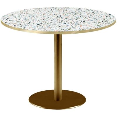 RestooTab Tisch Rome XL goldmetallic rund - Dekore Steine & Kanten messingfarben; 75x120 cm (HxØ); mehrfarbig/terrazzo/messing; rund RestooTab Tisch Rome XL goldmetallic rund - Dekore Steine & Kanten messingfarben; 75x120 cm (HxØ); mehrfarbig/terrazzo/messing; rund