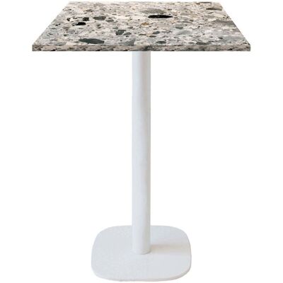 RestooTab Stehtisch Round quadratisch Gestell weiß - Dekor Stein; 60x60x113 cm (LxBxH); Platte grau/terrazzo, Gestell weiß; quadratisch RestooTab Stehtisch Round quadratisch Gestell weiß - Dekor Stein; 60x60x113 cm (LxBxH); Platte grau/terrazzo, Gestell weiß; quadratisch