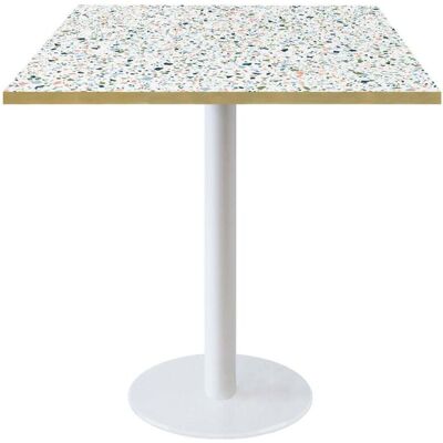 RestooTab Tisch Rome weiß quadratisch - Dekore Holz & Steine; 70x70x75 cm (LxBxH); mehrfarbig/terrazzo/messing; quadratisch RestooTab Tisch Rome weiß quadratisch - Dekore Holz & Steine; 70x70x75 cm (LxBxH); mehrfarbig/terrazzo/messing; quadratisch