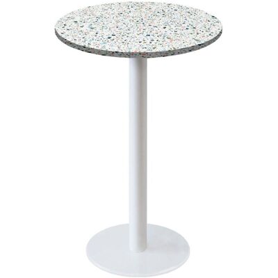 RestooTab Stehtisch Rome weiß rund - Dekore Holz & Steine; 60x60x113x60 cm (LxBxHxØ); mehrfarbig/terrazzo; rund RestooTab Stehtisch Rome weiß rund - Dekore Holz & Steine; 60x60x113x60 cm (LxBxHxØ); mehrfarbig/terrazzo; rund