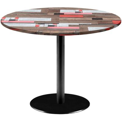 RestooTab Tisch Rome XL rund - Dekor Holz; 75x120 cm (HxØ); Platte mehrfarbig, Gestell schwarz; rund RestooTab Tisch Rome XL rund - Dekor Holz; 75x120 cm (HxØ); Platte mehrfarbig, Gestell schwarz; rund