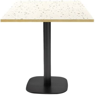RestooTab Tisch Round quadratisch - Kanten messingfarben; 70x70x75 cm (LxBxH); Platte terrazzo, Gestell schwarz; quadratisch RestooTab Tisch Round quadratisch - Kanten messingfarben; 70x70x75 cm (LxBxH); Platte terrazzo, Gestell schwarz; quadratisch