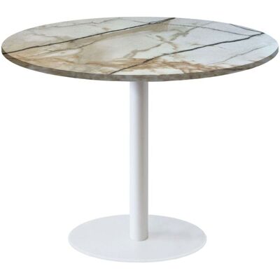 RestooTab Tisch Rome XL weiß rund - Dekore Holz & Steine; 75x120 cm (HxØ); wollweiß/grau/marmoriert; rund RestooTab Tisch Rome XL weiß rund - Dekore Holz & Steine; 75x120 cm (HxØ); wollweiß/grau/marmoriert; rund
