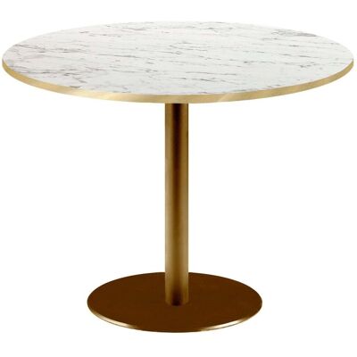RestooTab Tisch Rome XL rund Gestell goldmetallic - Kanten messingfarben; 75x120 cm (HxØ); Platte weiß/marmoriert/messing, Gestell messing; rund RestooTab Tisch Rome XL rund Gestell goldmetallic - Kanten messingfarben; 75x120 cm (HxØ); Platte weiß/marmoriert/messing, Gestell messing; rund