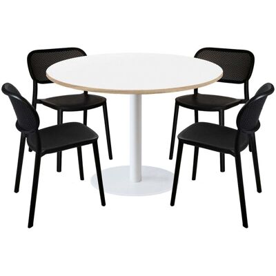RestooTab Esstisch-Set Rome weiß Ø120cm und 4 Stühle - Modell blauer Mond; 120x120x75x120 cm (LxBxHxØ); weiß; Gestell schwarz; rund RestooTab Esstisch-Set Rome weiß Ø120cm und 4 Stühle - Modell blauer Mond; 120x120x75x120 cm (LxBxHxØ); weiß; Gestell schwarz; rund