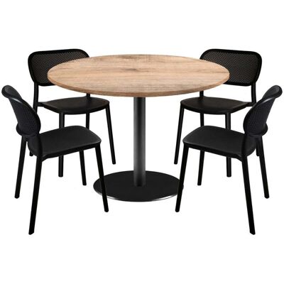RestooTab Esstisch-Set Rome Ø120cm und 4 Stühle - Modell blauer Mond; 120x120x75x120 cm (LxBxHxØ); eiche/hellbraun; Gestell schwarz; rund RestooTab Esstisch-Set Rome Ø120cm und 4 Stühle - Modell blauer Mond; 120x120x75x120 cm (LxBxHxØ); eiche/hellbraun; Gestell schwarz; rund