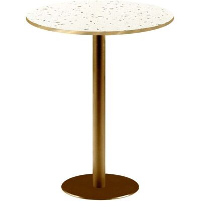 RestooTab Stehtisch Rome rund Gestell goldmetallic - Kanten messingfarben; 113x60 cm (HxØ); Platte terrazzo, Gestell messing; rund RestooTab Stehtisch Rome rund Gestell goldmetallic - Kanten messingfarben; 113x60 cm (HxØ); Platte terrazzo, Gestell messing; rund