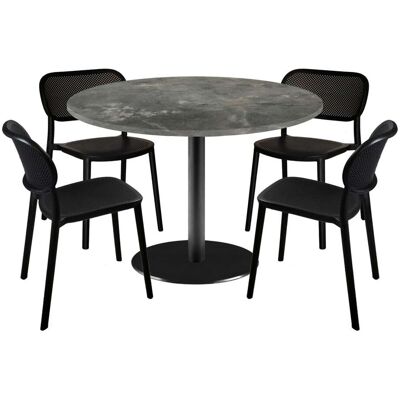 RestooTab Esstisch-Set Rome Ø120cm und 4 Stühle - Modell Blau Prusse mit Holzimitatkanten; 120x120x75x120 cm (LxBxHxØ); graublau; Gestell schwarz; rund RestooTab Esstisch-Set Rome Ø120cm und 4 Stühle - Modell Blau Prusse mit Holzimitatkanten; 120x120x75x120 cm (LxBxHxØ); graublau; Gestell schwarz; rund