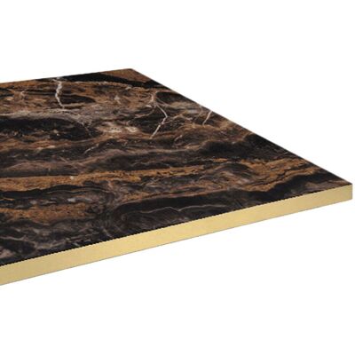 RestooTab Tischplatte quadratisch, dunkles Marmor-Dekor, Kanten messingfarben; 70x70 cm (LxB); schwarz/gold/messing; quadratisch RestooTab Tischplatte quadratisch, dunkles Marmor-Dekor, Kanten messingfarben; 70x70 cm (LxB); schwarz/gold/messing; quadratisch