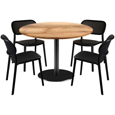 RestooTab Esstisch-Set Rome Ø120cm und 4 Stühle - Modell blauer Mond; 120x120x75x120 cm (LxBxHxØ); eiche/braun; Gestell schwarz; rund RestooTab Esstisch-Set Rome Ø120cm und 4 Stühle - Modell blauer Mond; 120x120x75x120 cm (LxBxHxØ); eiche/braun; Gestell schwarz; rund